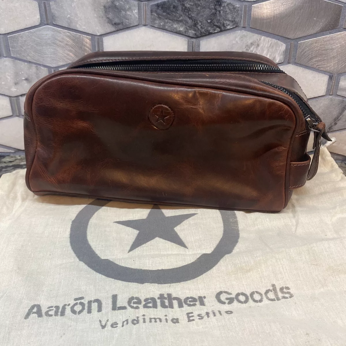 Aaron Leather Goods Toiletry Pouch Water Proof Lining King Size