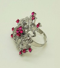 R001 Bohemian style fuchsia rhinestone Blooming flower Adjustable fashion Ring
