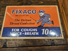 Vintage Fixaco 10 Cent Unique Throat Confection Cardboard Store Sign 