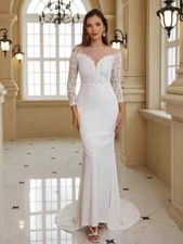 Elegant Mermaid Wedding dress V Neck Long Sleeves Appliques Bridal Gowns Train