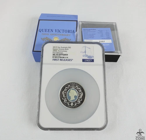 2017 Australia Queen Victoria Anniversary .999 Silver 2oz Coin NGC MS70 Antiqued