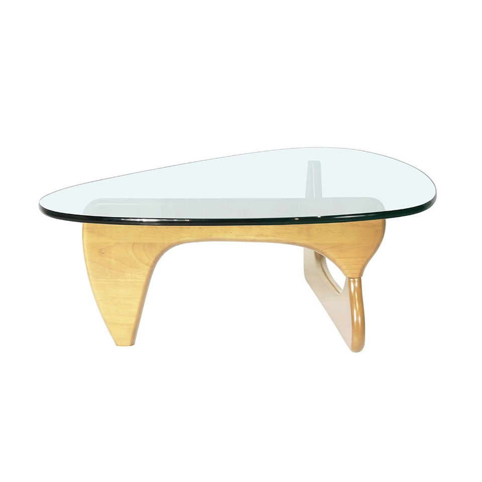 Living Room Noguchi Style Glass Triangle Coffee Table with Solid Wood ...