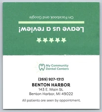2010s 2020s Business Card My Community Dental Centers Benton Harbor MI Vtg