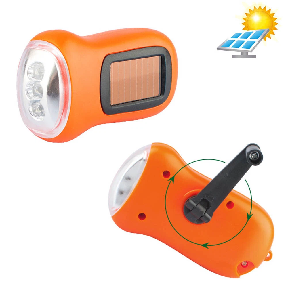 LED Torch Hand Crank Dynamo Flashlight Lamp Solar Powered Emergency Light