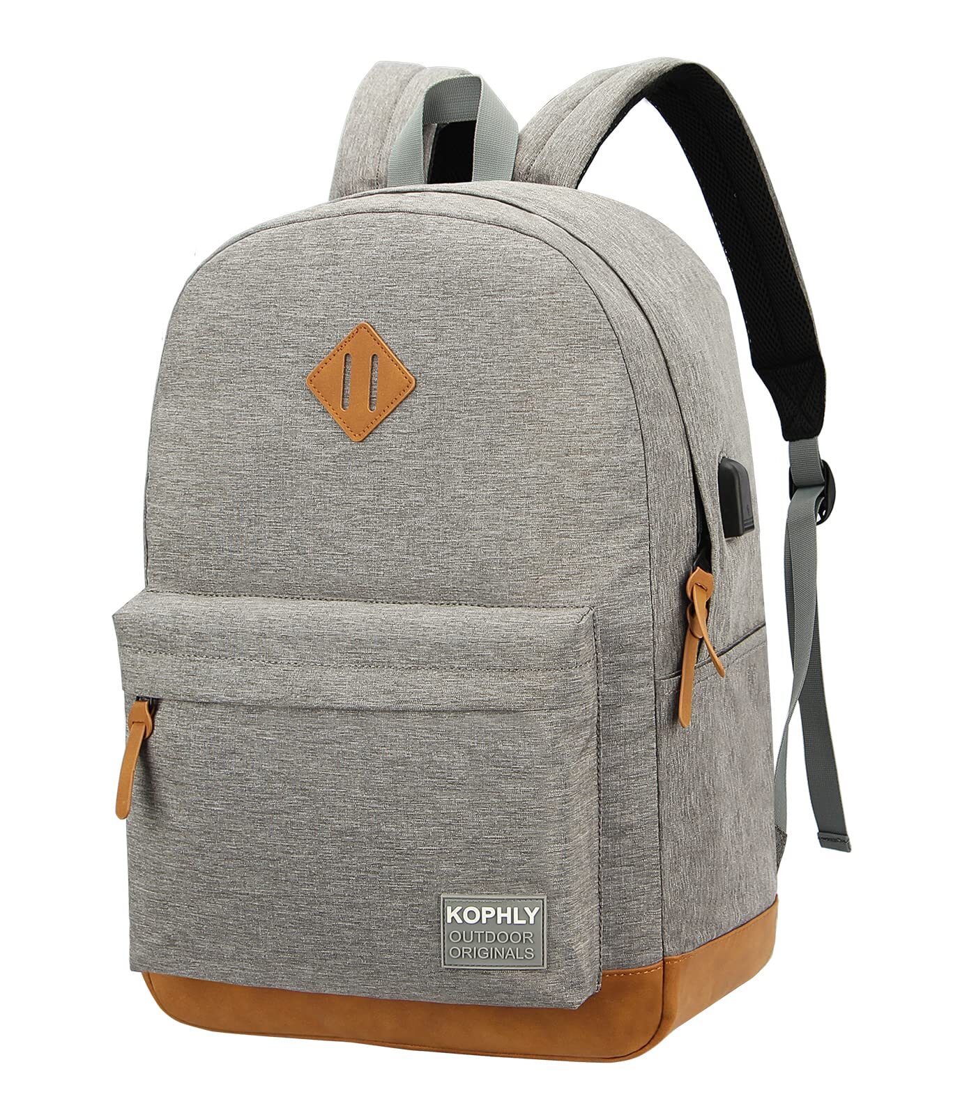 Leather-Trimmed Laptop Backpack with USB Charging Port & Classic Design-image