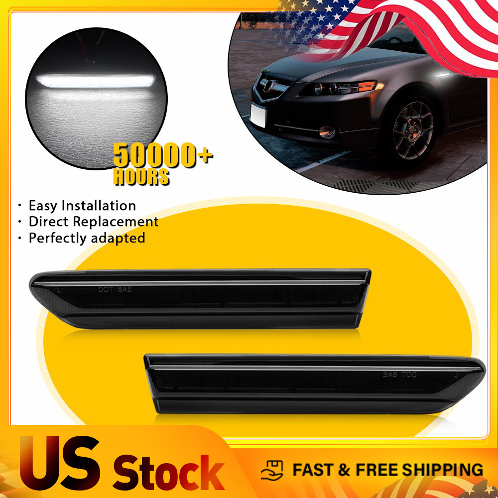 Smoked Lens White LED Side Marker Lights for Acura TL Pair  