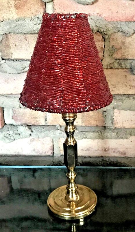 Vtg Dark Red Seed Beaded Mini Lamp Shade 5" Tall x 5" for a Votive Candle Holder