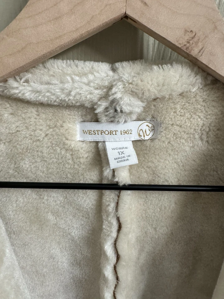 Westport 1962 棕色人造毛皮和麂皮绒背心女式 1X XL 开襟秋暖色 — 第 2/4 张图片