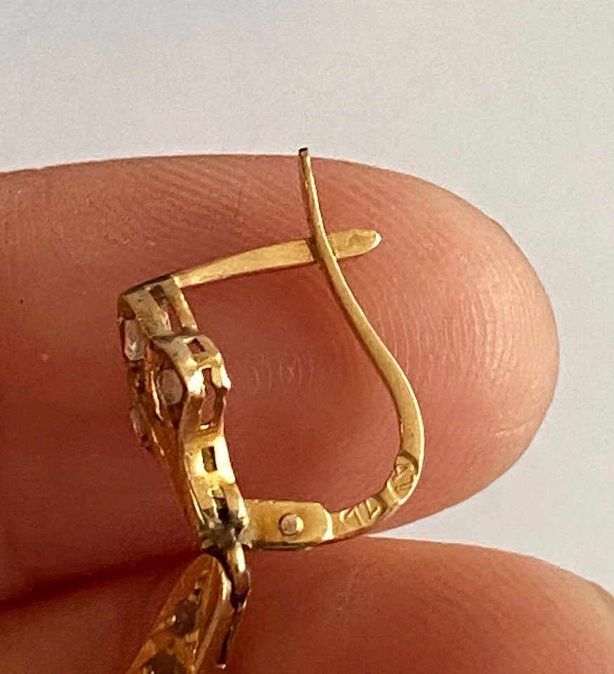 Pendientes antiguos raros Fabergé KF de oro macizo de 18 k 74 diamantes para dama de autor Foto 4 de 4