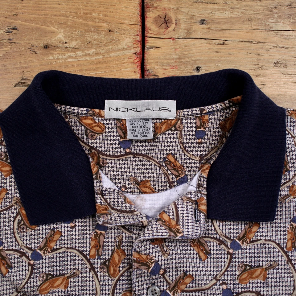 Camiseta Polo Vintage Puntada Única 2XL Años 90 Nick Laus Golf Camiseta Azul Foto 3 de 4