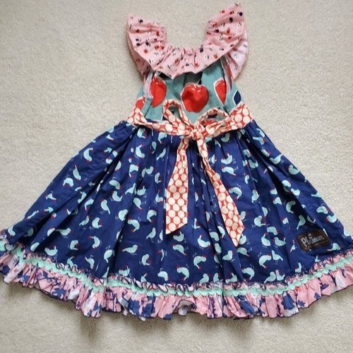 Matilda Jane Platinum Girls Apple and Bird Print Ruffle Dress sz2 - Picture 8 of 13