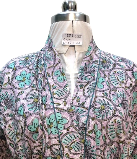 kimono robe Indian  women's long   light pink and blue  colour free size - Image 3 of 4