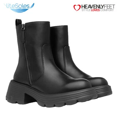 Heavenly Feet Womens Ankle Boot Black Lightweight Vegan Side Zip Shoes - Bree
