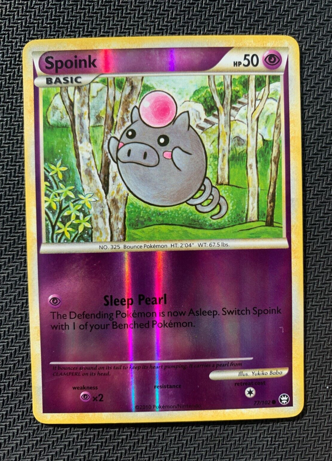 Spoink 77/102 Reverse Holo Pokémon Card - HGSS Triumphant set - 2010 - LP
