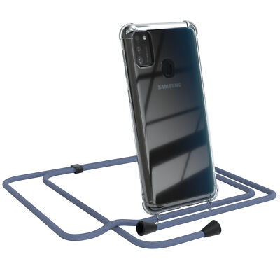 Für Samsung Galaxy M30s / M21 Handyhülle zum Umhängen Kordel Tasche Kette Blau