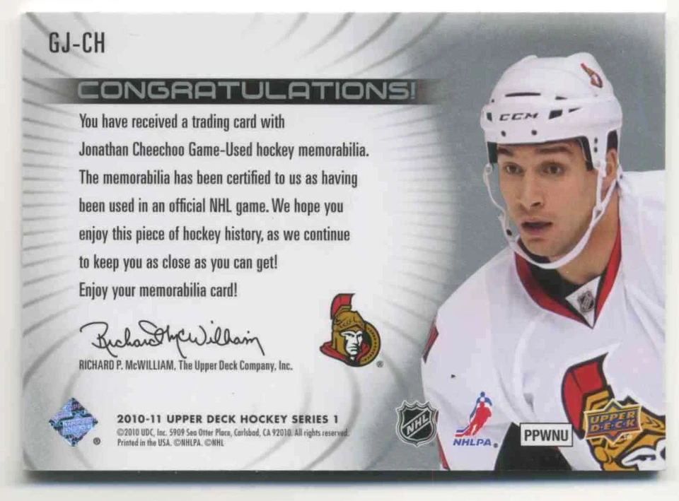 2010-11 Upper Deck Game Jersey Jonathan Cheechoo Jersey 1 Color #GJ-CH - Image 2 of 2