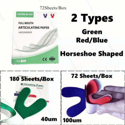1Box Dental Articulating Paper Red/Blue Green Thick Type 100um/40um Horseshoe