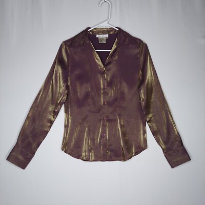 Vintage 90s Fred David Women Metallic Button Shirt S Purple Gold