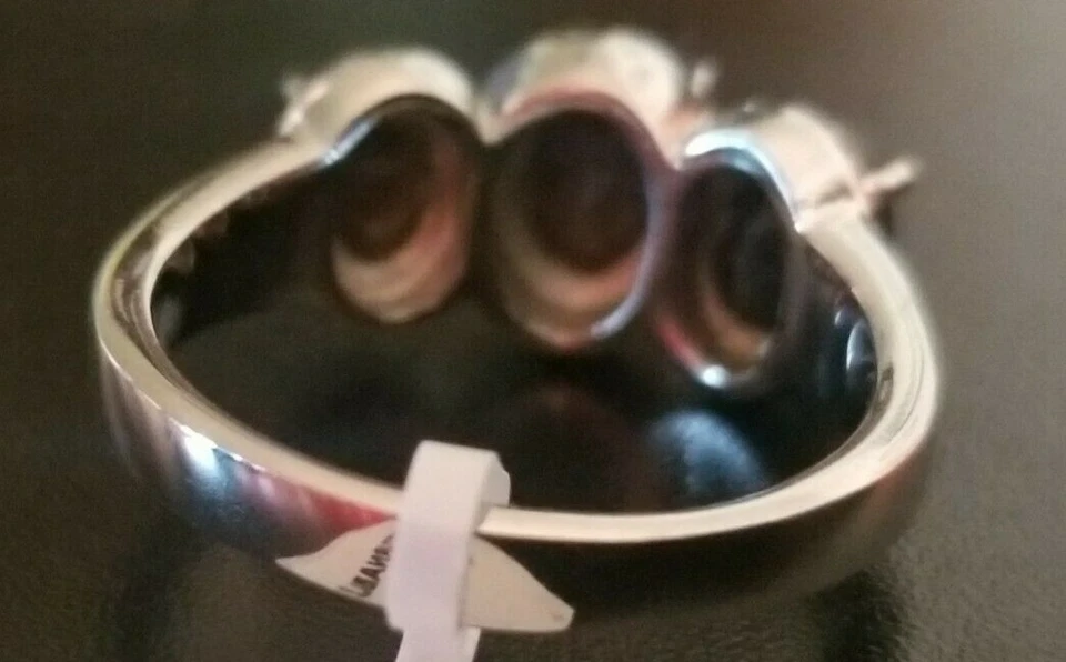 3.70 ctw Natural Silver Sapphire Oval 3-Stone Ring 316 L Stainless Steel Size 8 Foto 3 de 4