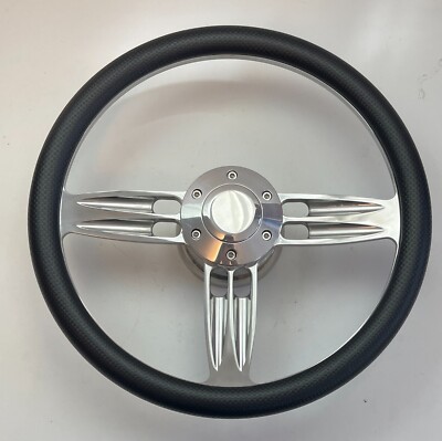 14" Sharp Billet Steering Wheel With Chevy Horn & Carbon Fiber Look | Gray | Aluminum | 14 In - Foto 10