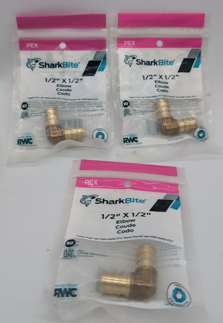 SharkBite Elbow PEX 1/2" x PEX 1/2" UC248LFA Bronze Lot Of 3 NEW