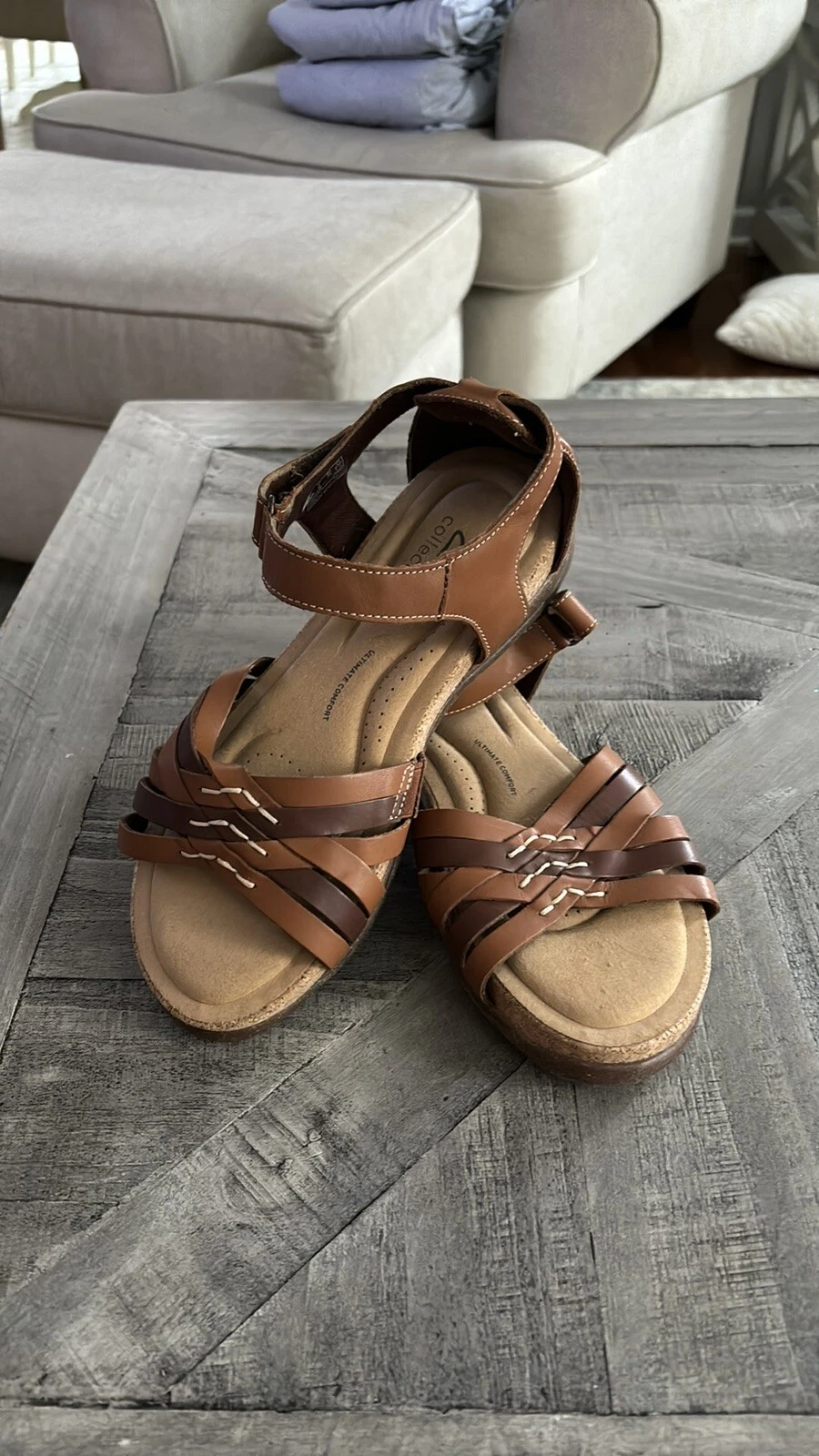 Nuovo! Sandali da donna Clarks Collections Roseville Cove marrone chiaro in pelle taglia 8