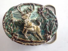 THE GREAT AMERICAN BUCKLE CO MULTI COLOR WHITE TAIL DEER BELT BUCKLE