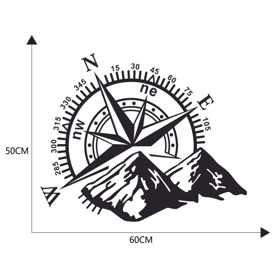 Car SUV Hood Body Side Decoration Vinyl Decal Compass Mountain Graphics Sticker - Image 2 of 4