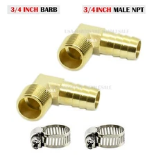 2 Pack 3/4" Hose Barb Elbow X 3/4" MALE NPT Brass Pipe Fitting NPT Thread clamps