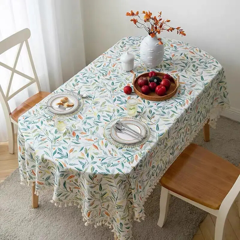 Printed Flowers Oval Tablecloth Oxford Cloth Coffee Tea Table Cover with No Lace