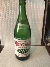 Worcester Soda Company - Ware, Mass.-  Pint + 12 Oz Bottle - Green  - BIN
