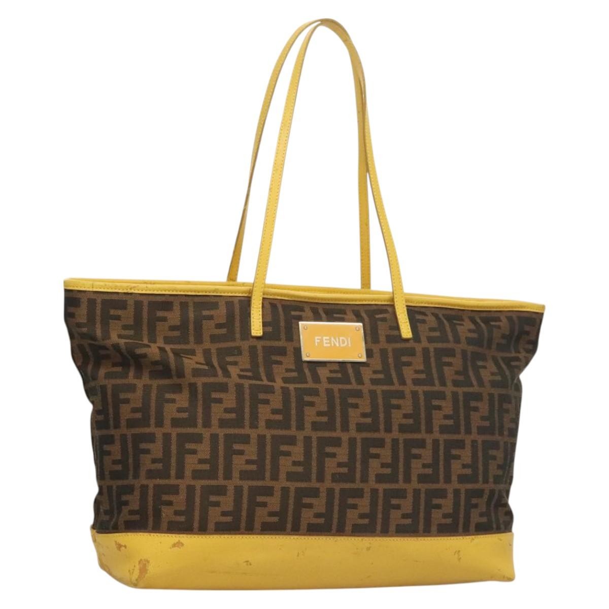 FENDI Zucca Canvas Tote Bag in Black Brown Yellow Authentic HK2787
