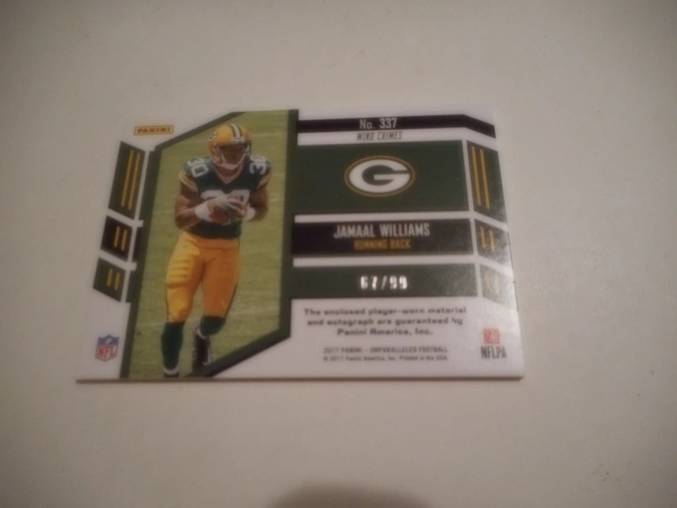 Jamaal Williams 2017 Panini Unparalleled Rookie Autograph Relic #337 #/99 - Image 2 of 2