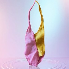 Vtg. 1986 Barbie Doll Fashion Fun One Piece Tie Neck Swimsuit ONLY Pink Yellow