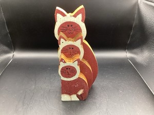 " Wooden 3 Cats/Kittens Figure- 7.5"" Tall- Rustic/ Country Decor Collectible"