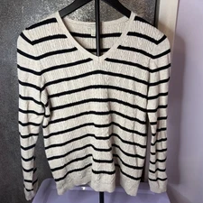 Talbots Small Black and White Stripes Long Sleeve Knit Thin