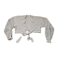 Handmade Crochet Crop Cardigan Oatmeal Tie Fr...