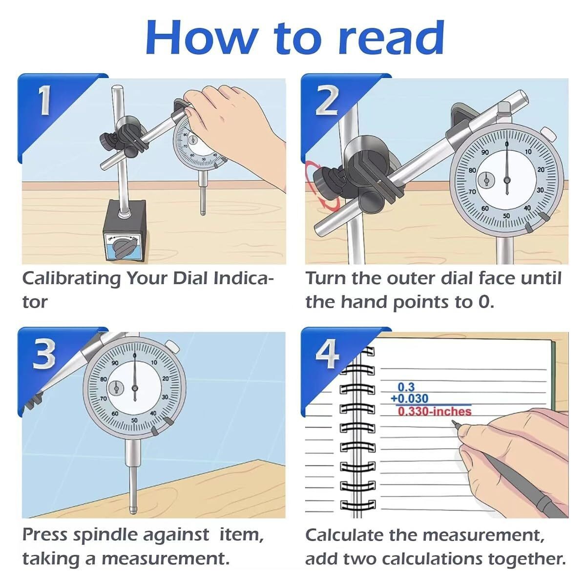 Dial Indicator with Magnetic Base Holder Differential Backlash Gauge 0-1.0 Test