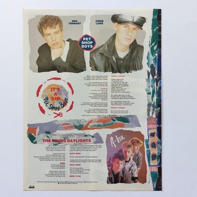PET SHOP BOYS Its A Sin & Aha Daylights Lyrics - Smash Hits UK Poster A4 (1987)