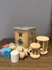 John Lewis Wooden Shape Sorter Toy + Wooden Rattles