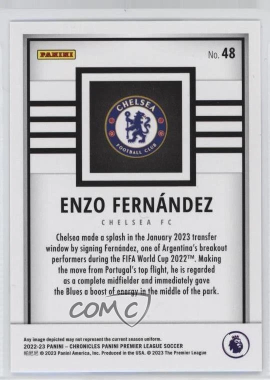 2022 Chronicles Base Premier League Panini Blue /99 Enzo Fernandez #48 Rookie RC - Image 2 of 2