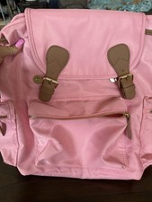 Women Pink Medium Backpack Drawstring Buckle Flap Gold Hardware Zip Pockets