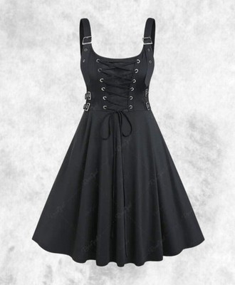 Neu schwarz Gothic Korsett vorne Schnalle Nieten sexy kurz Kleid Gr 2XL 20 22 24