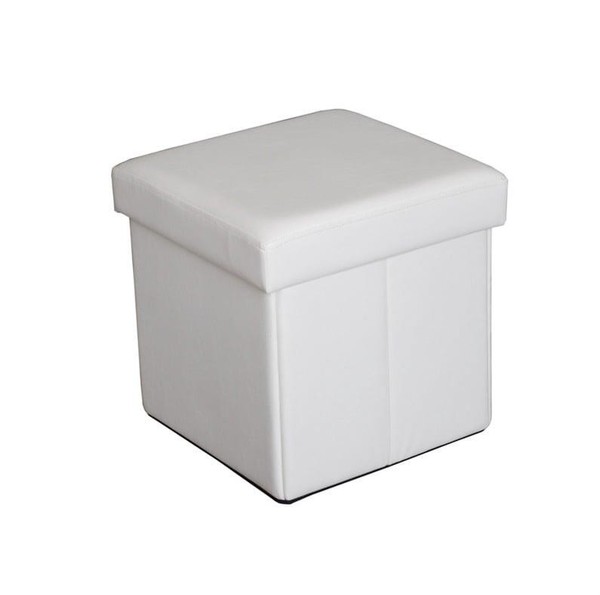 Domoletti Pouf Sitzhocker Weiß Kunstleder 38X38X38 Cm Mit Stauraum XYF1368B-image