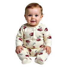 Carter's Baby Boys Fire Truck Sleep and Play Zip Up Footed Pajamas Cream 6M NWT