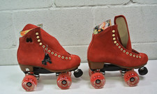 Moxi Lolly Poppy Red Suede Leather Quad Fashion Roller Skates Size 5 NO LACES