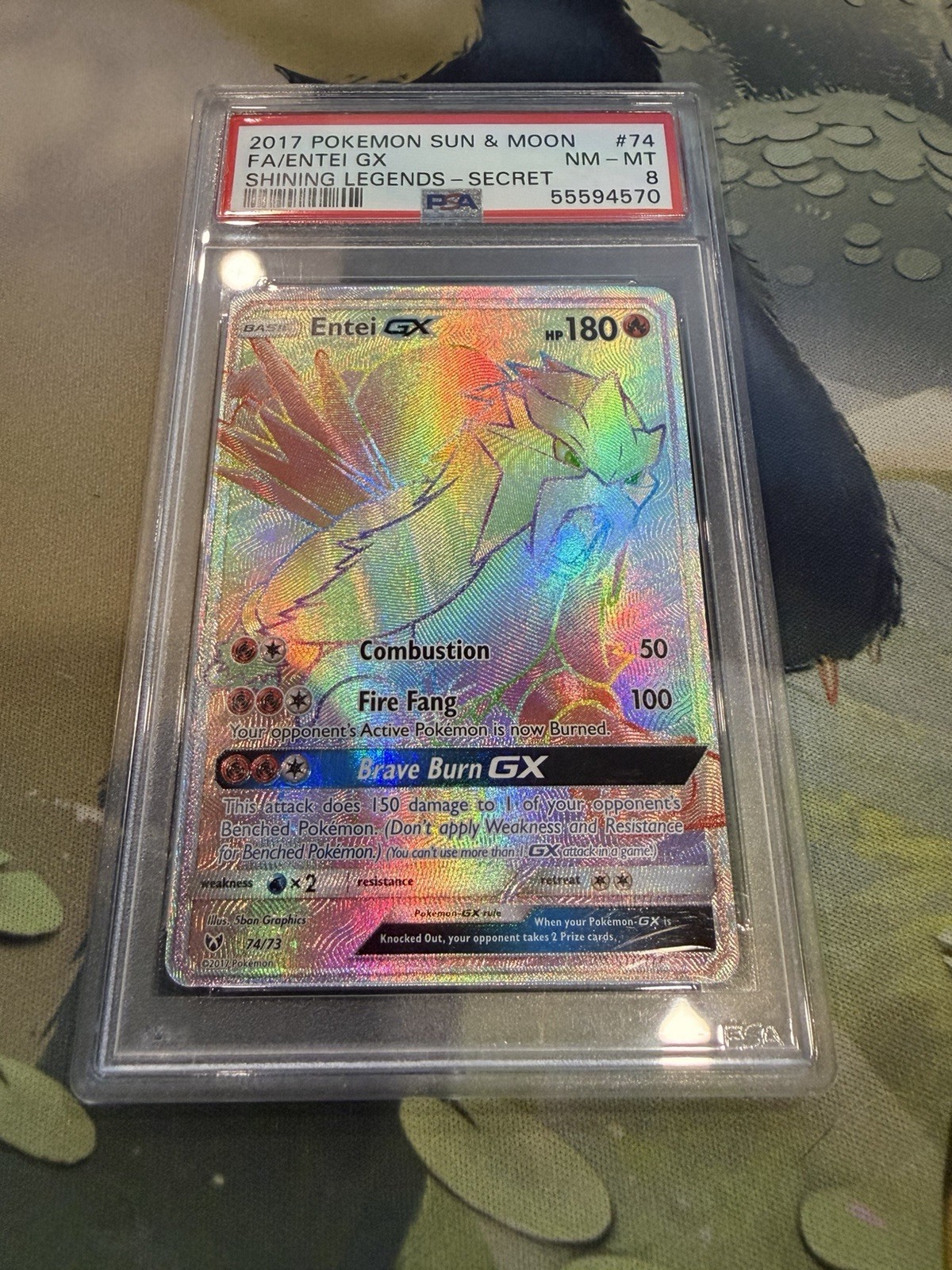 PSA 8 Entei GX Shining Legends Secret Rainbow Rare #74 Pokemon 2017