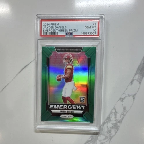 2024 Panini Prizm Emergent Jayden Daniels #2 Green Prizm Rookie PSA 10