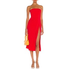 Amanda Uprichard Mandy Midi Dress Small Lipstick Red Strapless Cocktail Party