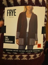 FRYE Women's Border Pattern The Cozy Cardigan, Oxblood Red Medium